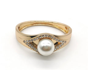 "The Pearl" Exquisite Fashion Gold Plated Imitation Diamond and Pearl Bangles - Elegant Designer Women's Accessories