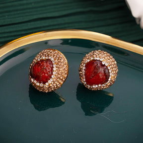 Retro Women's Earrings - Luxe Jelly Glass Strawberry Studs - French-Inspired Chic Upscale Fashion Jewelry