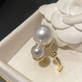 French Vintage Bead & Pearl Ring for Women - Chic, Unique Design for Index Finger, Trendy Statement Piece