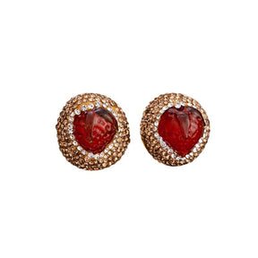 Retro Women's Earrings - Luxe Jelly Glass Strawberry Studs - French-Inspired Chic Upscale Fashion Jewelry