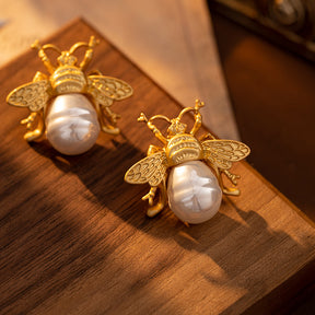 Bee & Pearl Earrings for Women - Vintage Luxury - Unique French Retro Chic Style