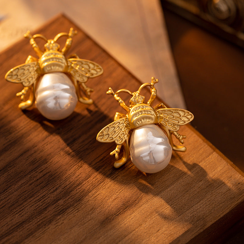 Bee & Pearl Earrings for Women - Vintage Luxury - Unique French Retro Chic Style