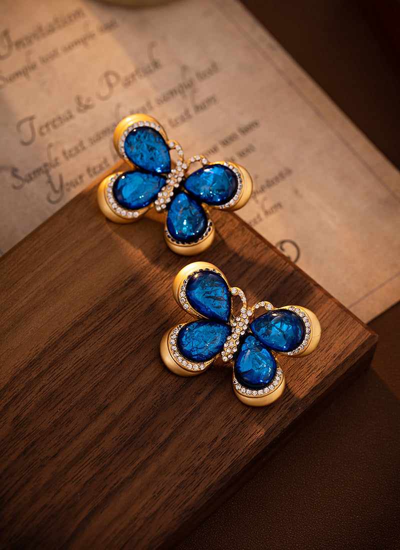 Vintage Butterfly Earrings for Women - Unique Diamond-Encrusted Studs - Luxe Retro Chic Jewelry