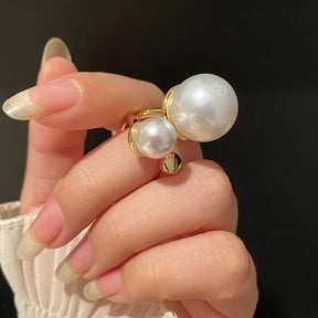 French Vintage Bead & Pearl Ring for Women - Chic, Unique Design for Index Finger, Trendy Statement Piece