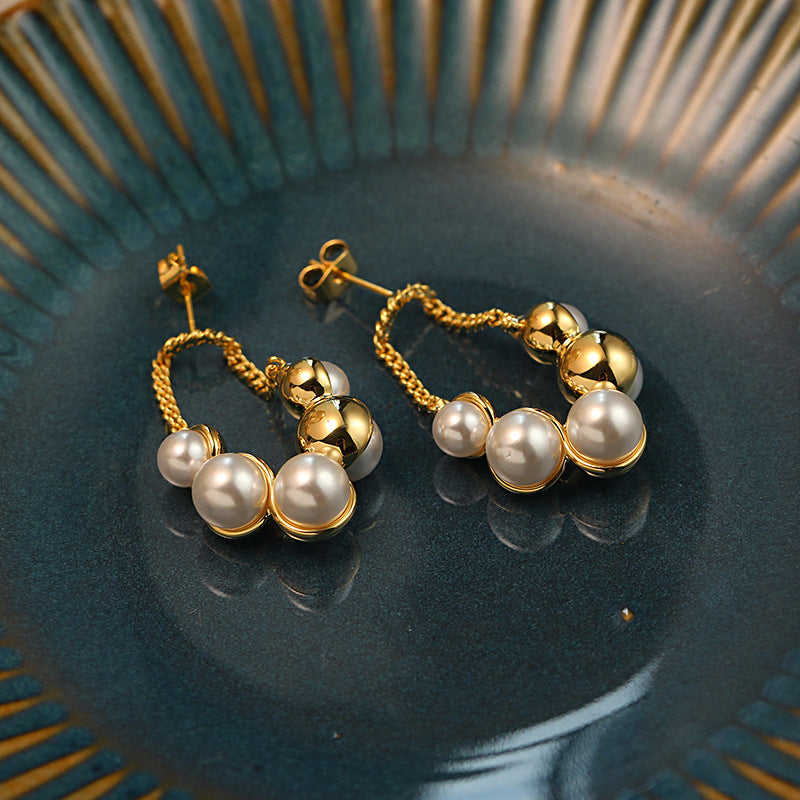 18K Gold Pearl Earrings for Women - French Retro Elegance - Chic Boutique Design