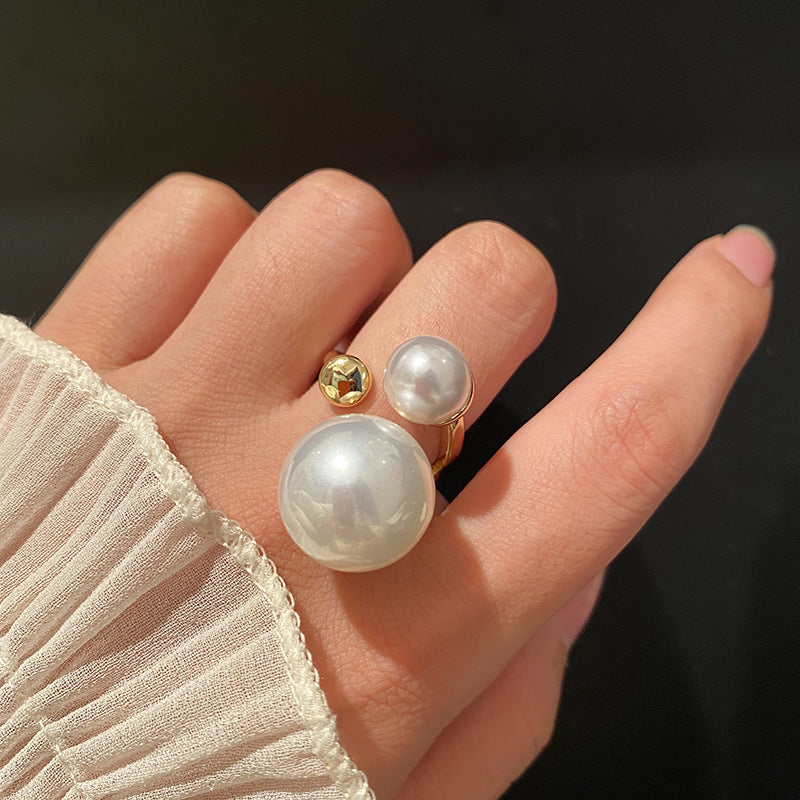 French Vintage Bead & Pearl Ring for Women - Chic, Unique Design for Index Finger, Trendy Statement Piece