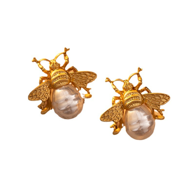 Bee & Pearl Earrings for Women - Vintage Luxury - Unique French Retro Chic Style