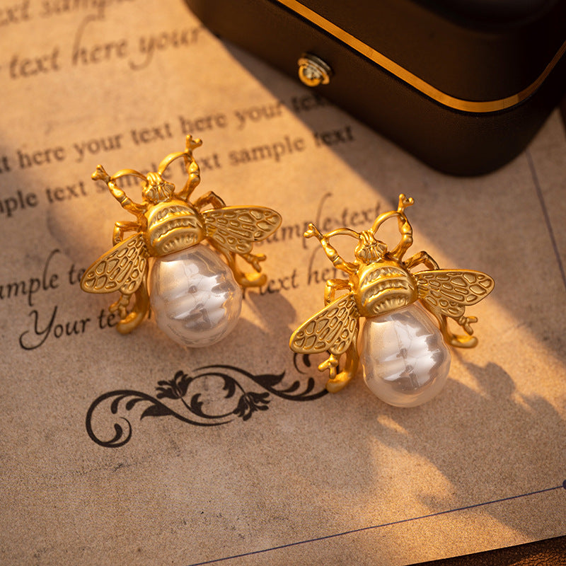 Bee & Pearl Earrings for Women - Vintage Luxury - Unique French Retro Chic Style