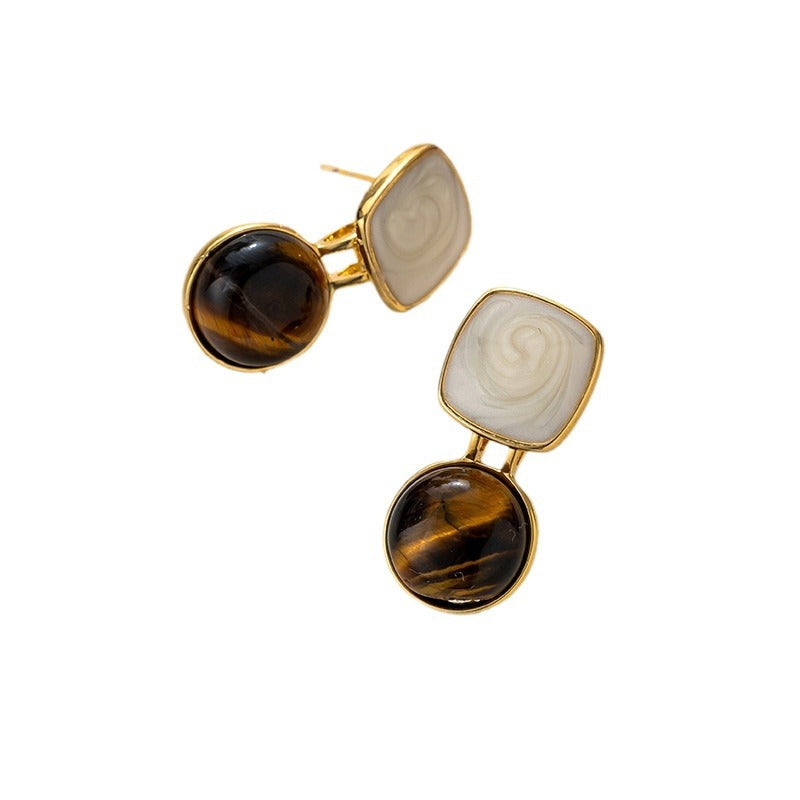 Vintage Earrings for Women - High-End Fashion, Elegant Style, 2024 New Arrival Tiger Eye Stone Ear Studs, French-Inspired, Versatile Ear Accessories