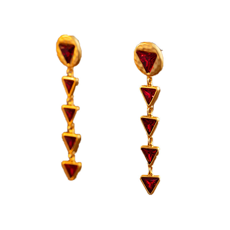 Vintage Tassel Earrings for Women - Stylish Long Triangle Studs - Luxurious Court Style Accents