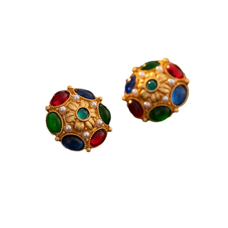 European Vintage Style Earrings for Women - Courtly Round Design - Exclusive Luxury Retro Chic