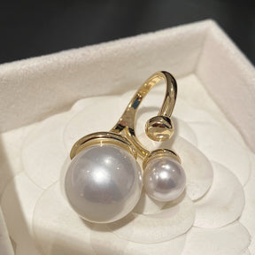 French Vintage Bead & Pearl Ring for Women - Chic, Unique Design for Index Finger, Trendy Statement Piece