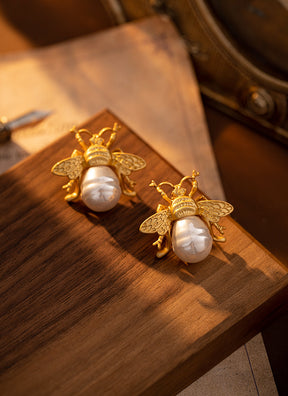 Bee & Pearl Earrings for Women - Vintage Luxury - Unique French Retro Chic Style