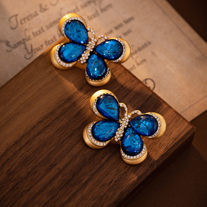 Vintage Butterfly Earrings for Women - Unique Diamond-Encrusted Studs - Luxe Retro Chic Jewelry