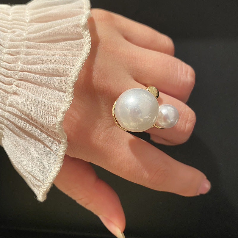 French Vintage Bead & Pearl Ring for Women - Chic, Unique Design for Index Finger, Trendy Statement Piece