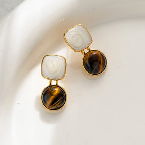 Vintage Earrings for Women - High-End Fashion, Elegant Style, 2024 New Arrival Tiger Eye Stone Ear Studs, French-Inspired, Versatile Ear Accessories