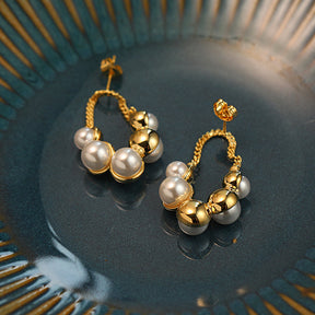 18K Gold Pearl Earrings for Women - French Retro Elegance - Chic Boutique Design