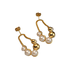 18K Gold Pearl Earrings for Women - French Retro Elegance - Chic Boutique Design