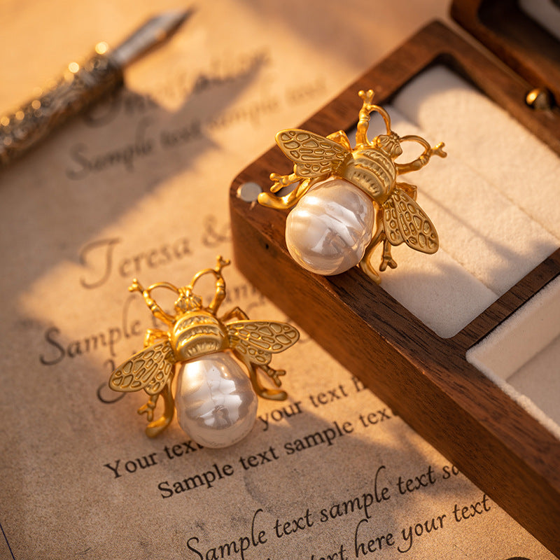 Bee & Pearl Earrings for Women - Vintage Luxury - Unique French Retro Chic Style