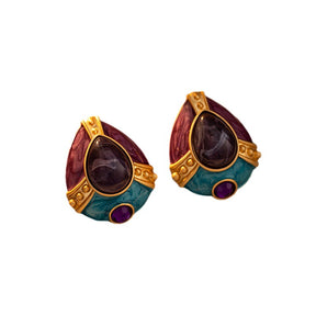 Retro Court Style Earrings - Vintage Enamel Color-Contrast Studs - Luxe Upscale Jewelry