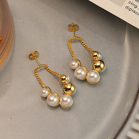 18K Gold Pearl Earrings for Women - French Retro Elegance - Chic Boutique Design