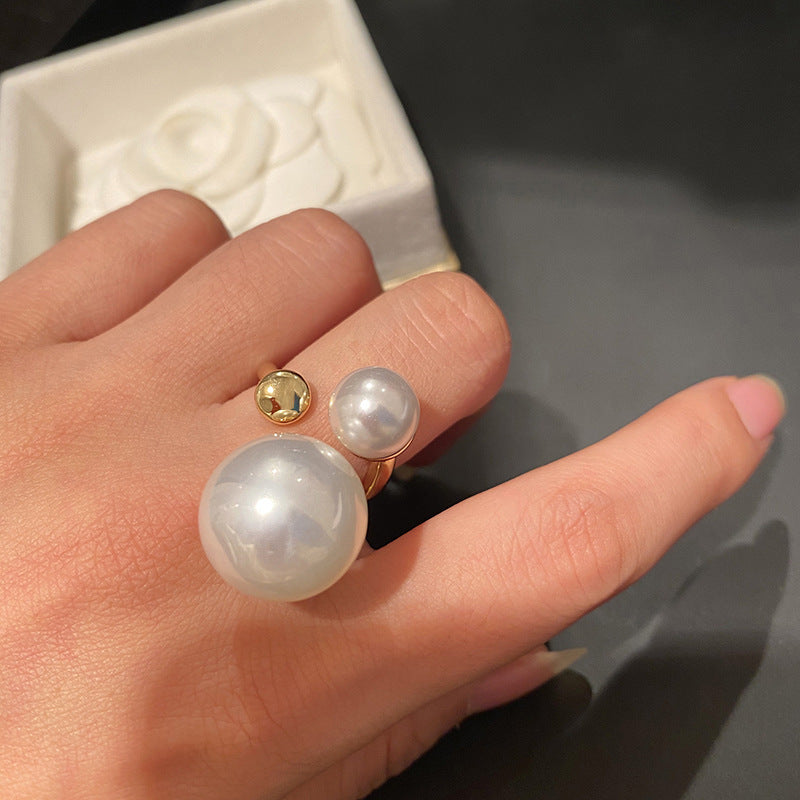 French Vintage Bead & Pearl Ring for Women - Chic, Unique Design for Index Finger, Trendy Statement Piece