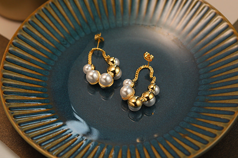 18K Gold Pearl Earrings for Women - French Retro Elegance - Chic Boutique Design