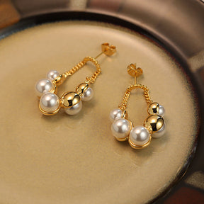 18K Gold Pearl Earrings for Women - French Retro Elegance - Chic Boutique Design