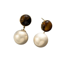 Vintage Pearl Earrings for Women - Elegant and Stylish Malachite Ear Studs with Tiger Eye Stones