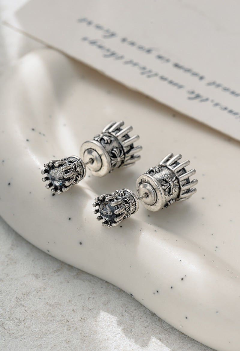 Vintage Earrings for Women - European Style, Removable Silver Cross Ear Studs, Unique Personal Fashion Ear Accessories