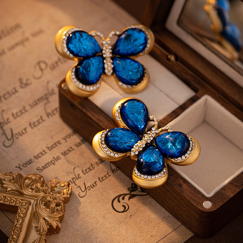 Vintage Butterfly Earrings for Women - Unique Diamond-Encrusted Studs - Luxe Retro Chic Jewelry