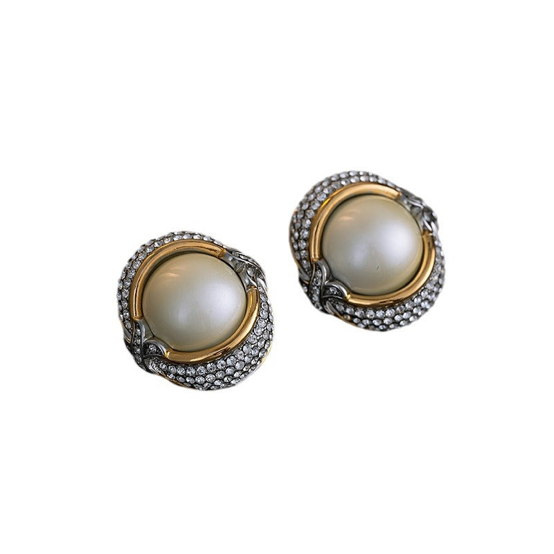 French Style Pearl Earrings for Women - Light Luxury, High-End Diamond-Studded Ear Studs, 2024 New Arrival, Vintage Style, Unique Design