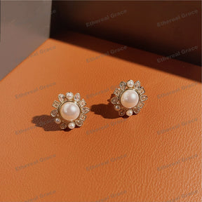 Flower Pearl Earrings Female Niche Light Luxury Celebrity Temperament Vintage Fashion Earrings