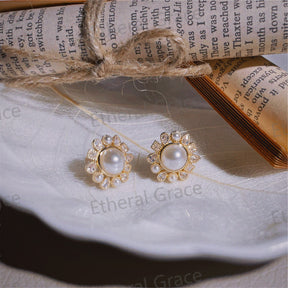 Flower Pearl Earrings Female Niche Light Luxury Celebrity Temperament Vintage Fashion Earrings