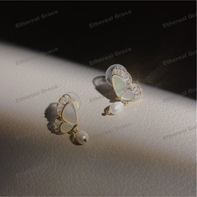s925 Silver Needle Female Butterfly Shell Freshwater Pearl Zircon Earrings Korean Version Fashion Versatile Earrings