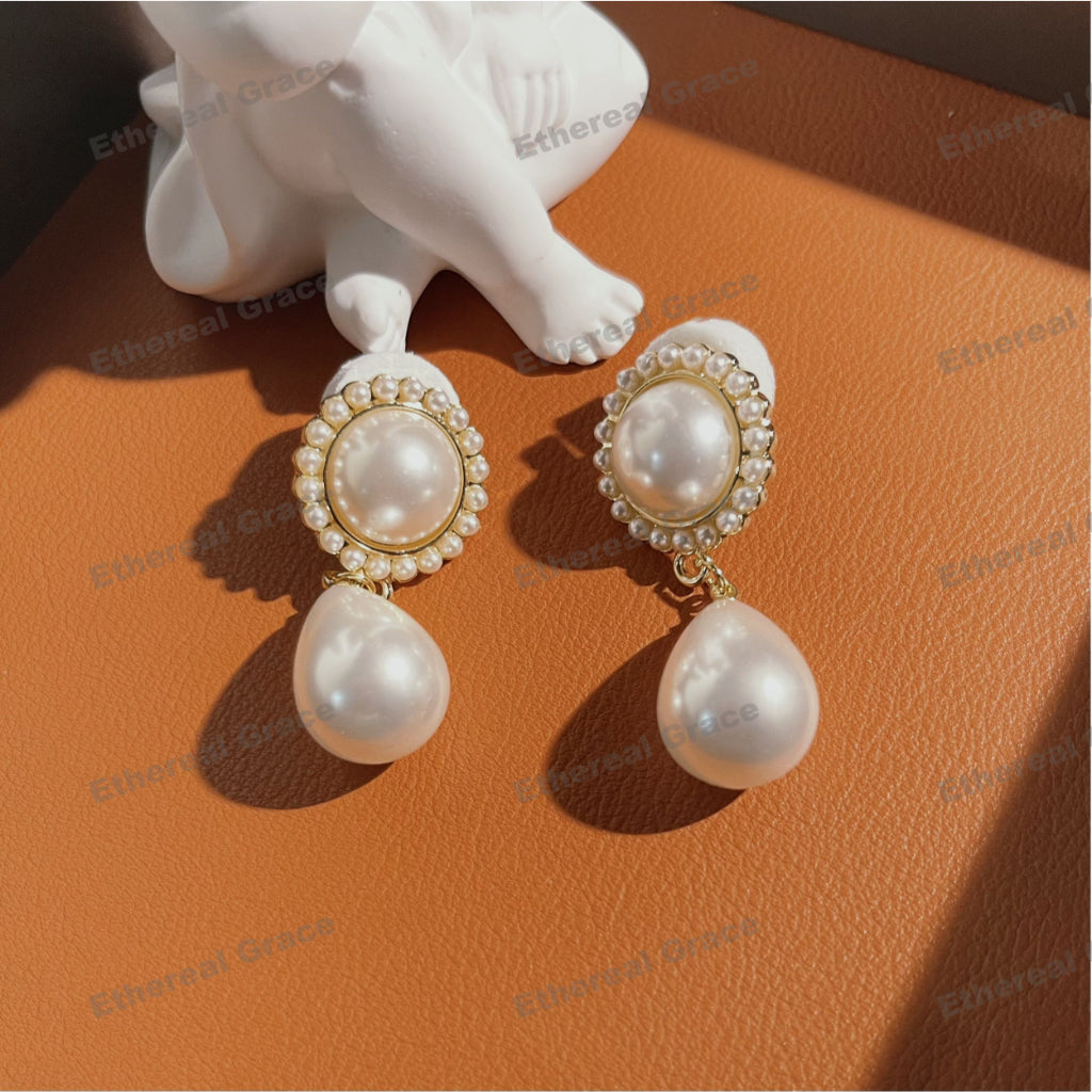 s925 Silver Needle Female Korean Earrings Temperament High-End Light Luxury Vintage Water Drop Pearl Texture