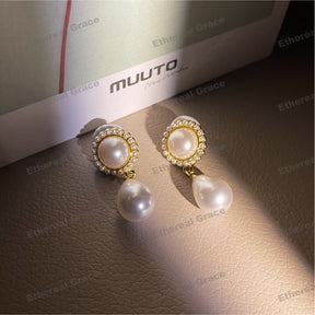 s925 Silver Needle Female Korean Earrings Temperament High-End Light Luxury Vintage Water Drop Pearl Texture