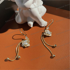 s925 Silver Needle Zircon Earrings Female French Vintage Camellia Light Luxury High-End Handmade Design