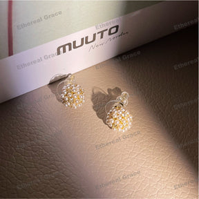 s925 Silver Needle Earrings Female Semicircle Pearl Rice Grain Zircon High-End Trendy Korean Version Small Elegant Sweet Versatile