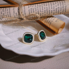 s925 Sterling Silver Earrings Female French Vintage Simple Emerald Geometric Small Ring Classy