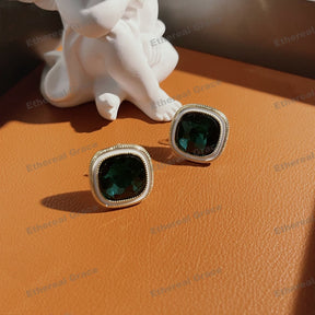 s925 Sterling Silver Earrings Female French Vintage Simple Emerald Geometric Small Ring Classy