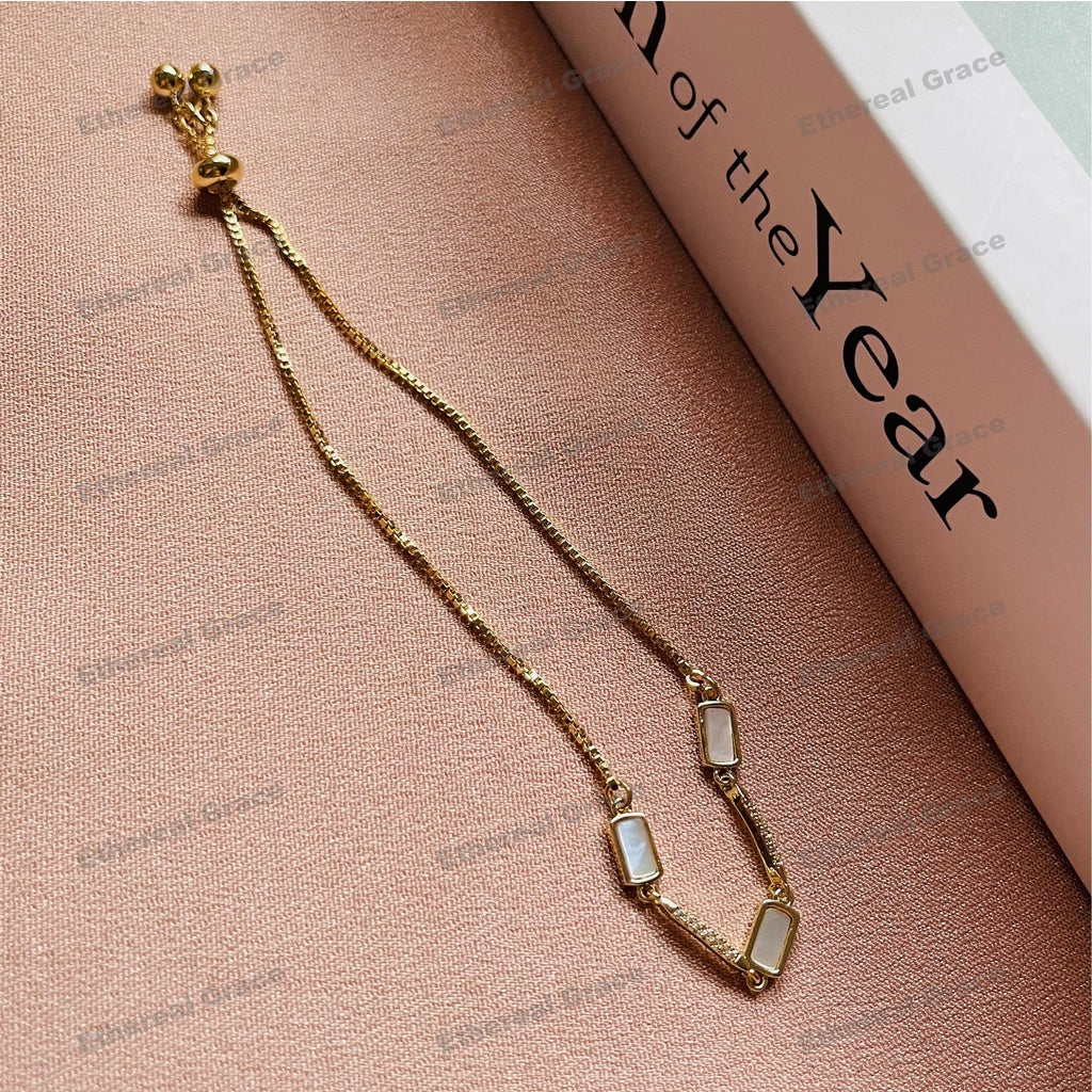 Gold-Plated Shell Pull Bracelet Female Korean Version Simple Niche Versatile Zircon Temperament