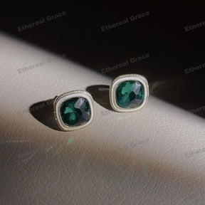 s925 Sterling Silver Earrings Female French Vintage Simple Emerald Geometric Small Ring Classy