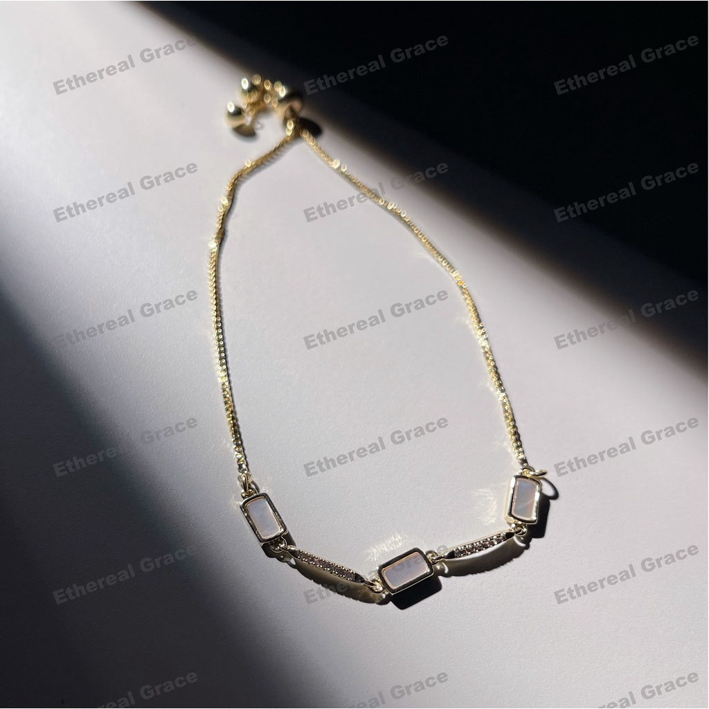 Gold-Plated Shell Pull Bracelet Female Korean Version Simple Niche Versatile Zircon Temperament