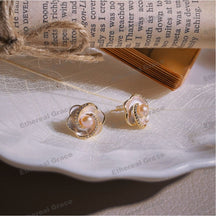 925 Silver Needle Earrings White Camellia Unique Classy Versatile High-End Design Luxury Freshwater Pearl