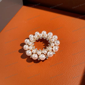 Round Pearl Zircon Brooch Korean Version Versatile ins Unique Ring Circle Pin Buckle Suit Sweater Jacket Accessories