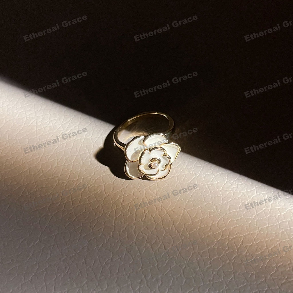 White Rose Flower Open-end Ring Vintage Korean Style Trendy Pearl Index Finger