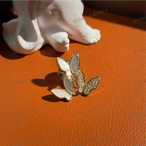 Three Butterfly Shell Zircon Brooch Vintage Unique Fashionable Versatile Corsage Anti-Glare Silk Scarf Buckle Clothing Accessories ins Style