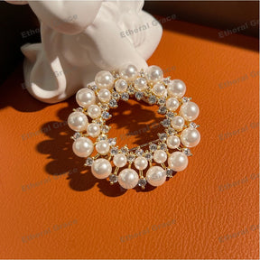 Round Pearl Zircon Brooch Korean Version Versatile ins Unique Ring Circle Pin Buckle Suit Sweater Jacket Accessories