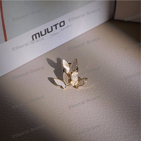 Three Butterfly Shell Zircon Brooch Vintage Unique Fashionable Versatile Corsage Anti-Glare Silk Scarf Buckle Clothing Accessories ins Style